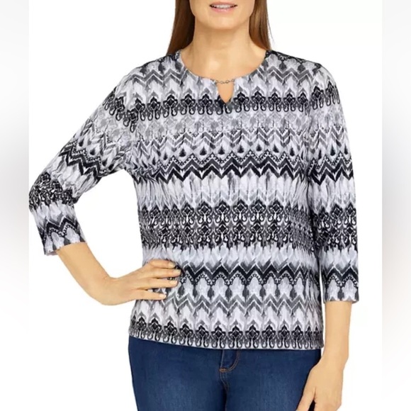 Alfred Dunner Women’s Top Shirt 100%Cotton 3/4 Sleeves Plus Size 1X - Picture 1 of 12